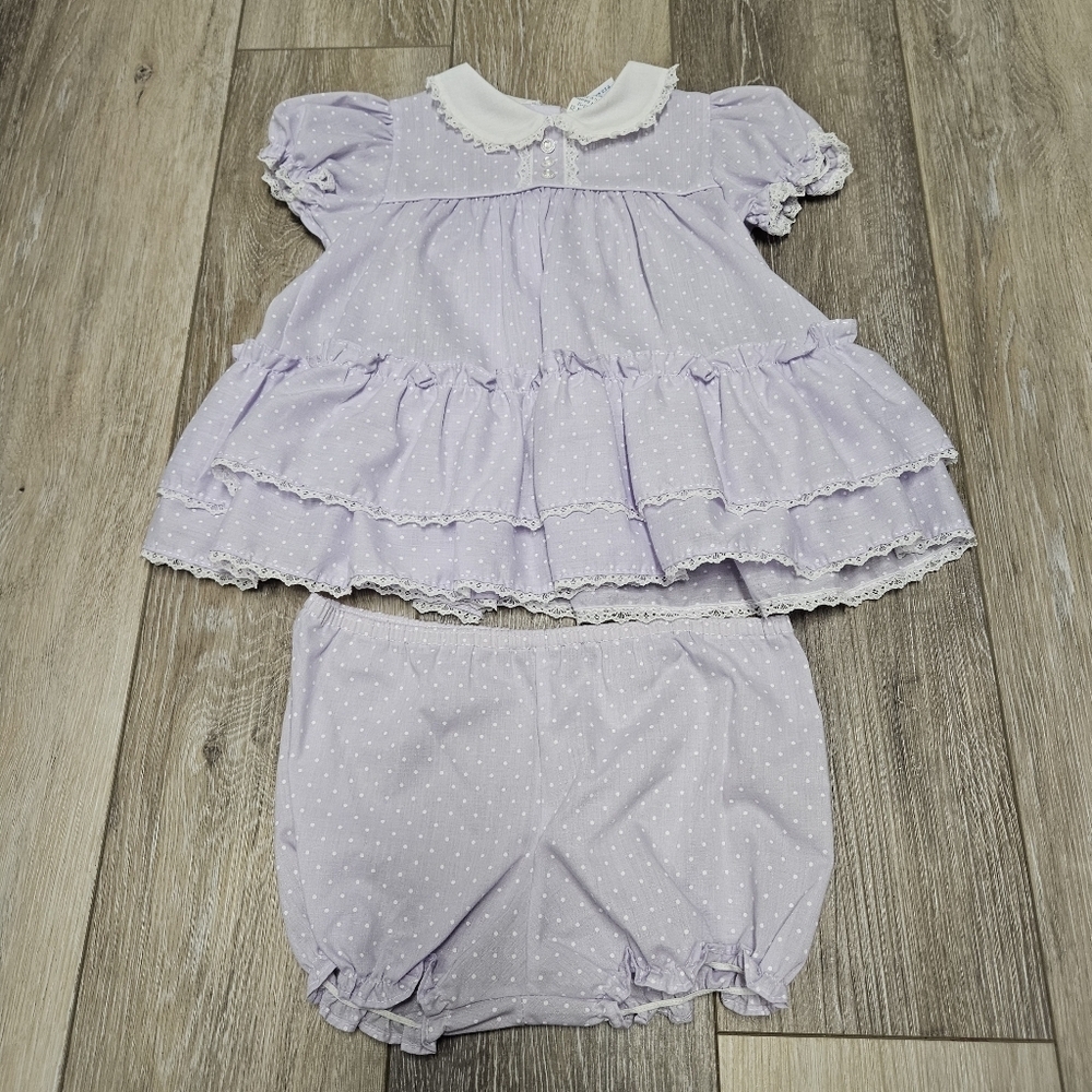 Alexis Baby Girl Dress Infant Baby 12M Lilac Purple Lace Ruffle Tiered Ribbon
